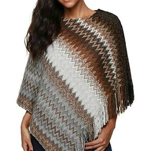 Batwing Knitted Poncho for Women Tassel Wave Patte